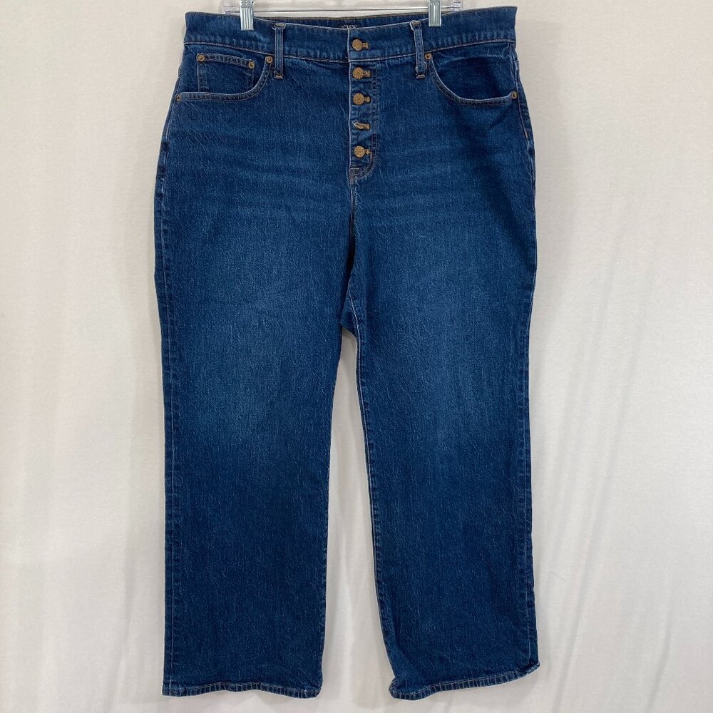 J. Crew Women's Jeans size 34 Medium Wash Button Fly High Rise Wide Leg